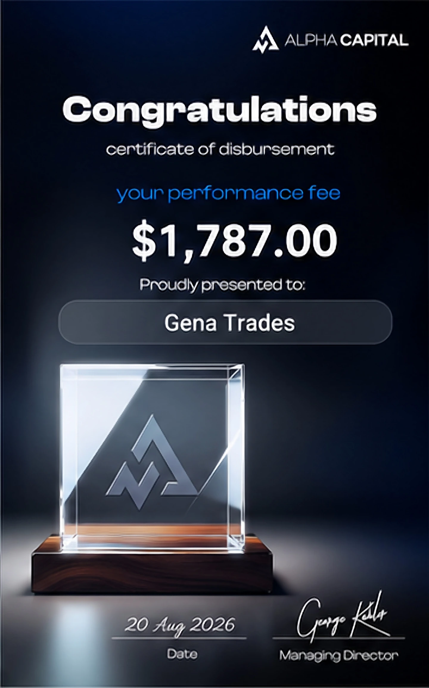 Payout documentado de Alpha Capital